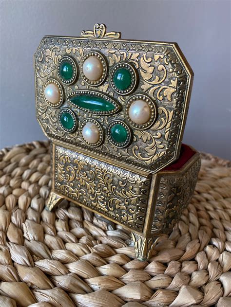 vintage metal keepsake box|vintage metal trinket box.